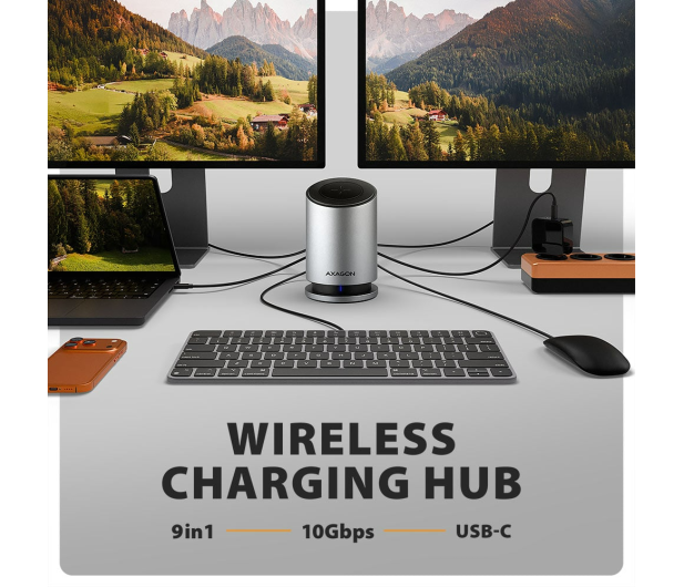 Axagon HMC-WL9 USB-C 10Gbps Wireless Charging 9in1 hub - 1485464 - zdjęcie 4